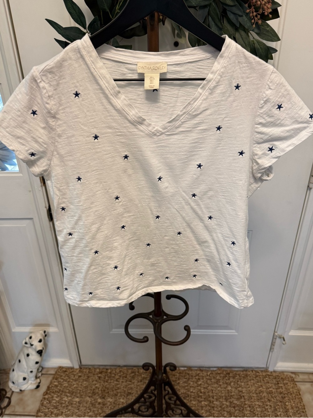 Cynthia Rowley Embroidered Stars Tee T Shirt SS L